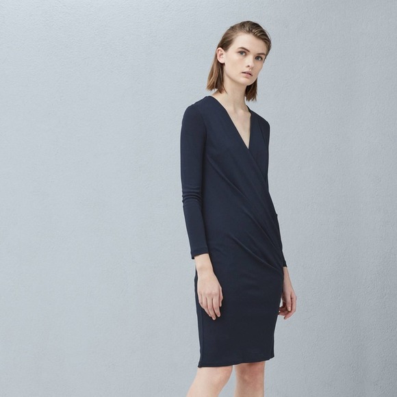 Nwt Mango Navy Blue Draped Wrap Dress 